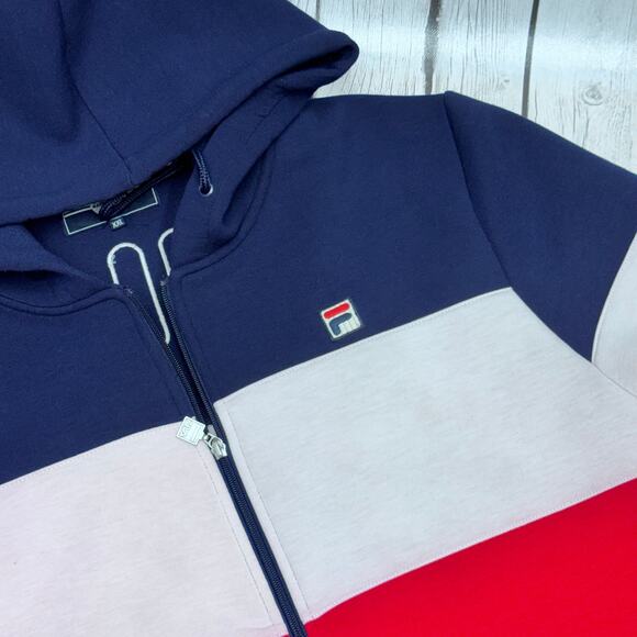 FILA Men’s Hugo Full-Zip Colorblock Panel Hoodie Red White Blue Size 2X-Lg - Picture 2 of 4